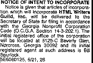 Notice of Intent to Incorporate